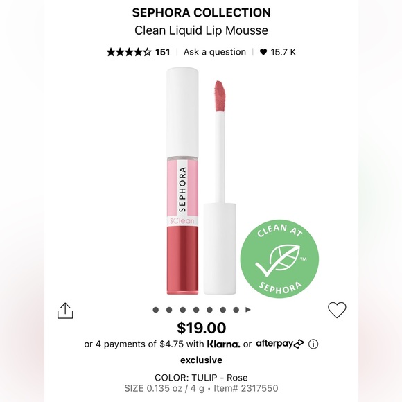 Sephora Clean Liquid Lip Mousse, Tulip - Picture 2 of 6
